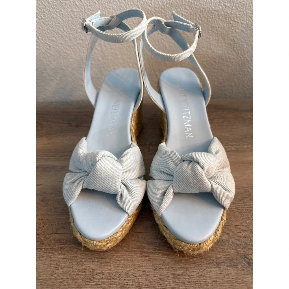 Stuart Weitzman Playa Womens 7.5B Espadrille Wedge Sandals Blue Denim